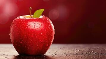 vermelho suculento saudável maçã em vermelho bandeira. comer uma vermelho maçã dia bandeira foto