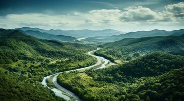 aéreo Visão do uma montanha estrada foto