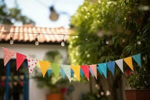 festivo decorações para ao ar livre festa a comemorar. generativo ai foto