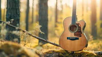 guitarra dentro floresta. generativo ai foto