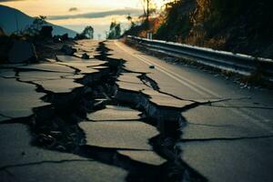 rachaduras estrada depois de terremoto. gerar ai foto