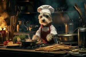 meticuloso chefe de cozinha cachorro culinária. gerar ai foto