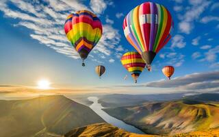 capturando a encantador caleidoscópio do cores, uma hipnotizante exibição às a anual quente ar balão festival. ai gerado foto