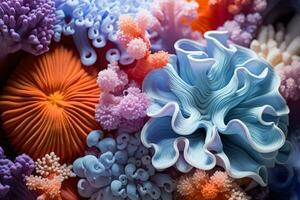 deslumbrante fechar ups destacando vibrante cores e texturas do coral recifes embaixo da agua foto