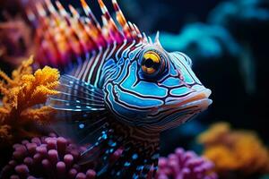 deslumbrante fechar ups destacando vibrante cores e texturas do coral recifes embaixo da agua foto