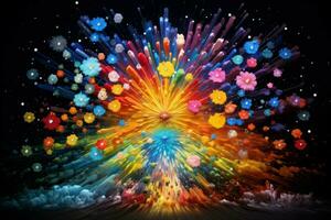 hipnotizante espaço colorida explosão. pó cor fumaça foto