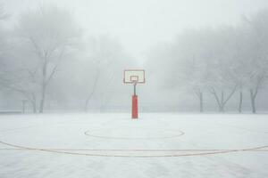sereno basquetebol quadra ao ar livre inverno. gerar ai foto