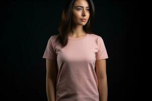 generativo ai. Rosa camiseta brincar em fêmea modelo foto