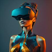 generativo ai. futurista moda sexy menina vestindo vr óculos generativo ai. foto