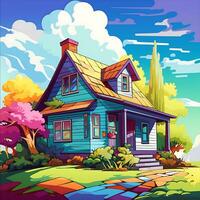 uma casa cobertura é colorida ilustração do uma doce casa gráfico fundo foto