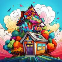 uma casa cobertura é colorida ilustração do uma doce casa gráfico fundo foto