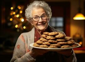 idosos mulher preparando Natal biscoitos foto
