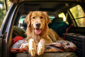 fofa cachorro viajando dentro carro. estrada viagem com animal. generativo ai foto