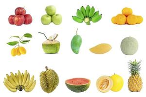 grupo de coleta de frutas frescas em fundo branco foto