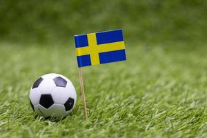 bola de futebol com bandeira da Suécia na grama verde foto