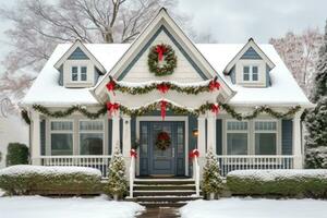 residencial casa com Natal decorações. generativo ai foto