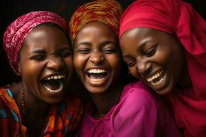feliz africano mulheres dentro tradicional roupas. generativo ai foto