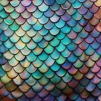 fotorrealista fundo com arco Iris peixe escalas. impressão com dourado iridescente peixe escalas, uma conto de fadas sereia. ai gerado foto