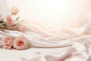 Rosa rosas em uma branco cetim fundo ai generativo foto