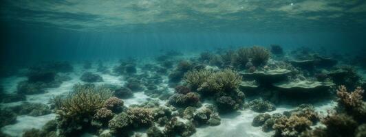 mar ou oceano embaixo da agua profundo natureza fundo. ai gerado foto