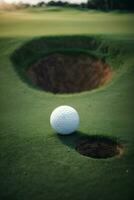 golfe bola perto buraco. ai gerado foto
