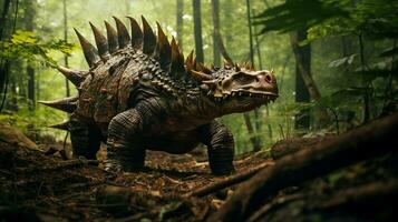 foto do estegossauro rex dentro a selva. generativo ai