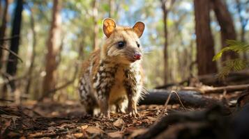 foto do quoll dentro ther floresta com azul céu. generativo ai