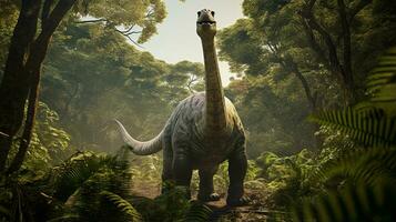 foto do brontossauro rex dentro a selva. generativo ai