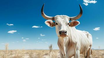 foto do uma zebu debaixo azul céu. generativo ai