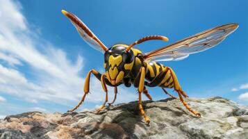 foto do uma amarelo Jaqueta debaixo azul céu. generativo ai