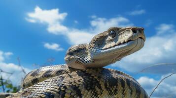 foto do uma serpente debaixo azul céu. generativo ai