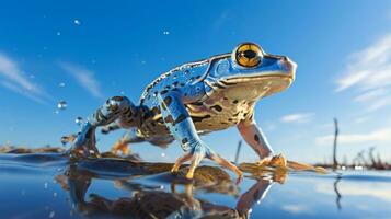 foto do uma xenopus rã debaixo azul céu. generativo ai