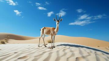 foto do uma areia gazela dentro uma deserto com azul céu. generativo ai