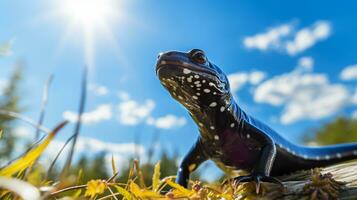 foto do uma salamandra debaixo azul céu. generativo ai