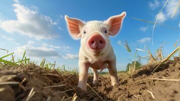 foto do uma porco dentro a fazenda. generativo ai