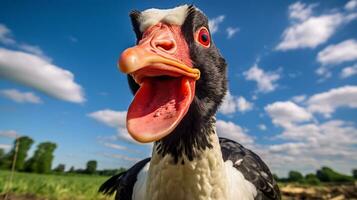 foto do uma muscovy Pato dentro a fazenda. generativo ai