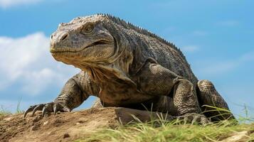 foto do uma Komodo Dragão debaixo azul céu. generativo ai