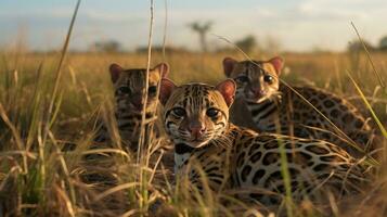 foto do uma rebanho do Jaguatirica em repouso dentro a aberto área em a savana. generativo ai