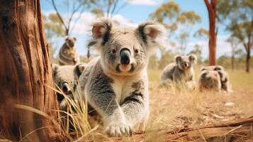 foto do uma rebanho do coala em repouso dentro a aberto área em a savana. generativo ai