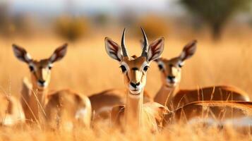 foto do uma rebanho do gazela em repouso dentro a aberto área em a savana. generativo ai