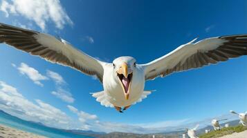 foto do uma albatroz debaixo azul céu. generativo ai