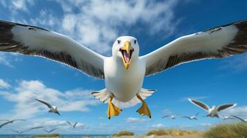 foto do uma albatroz debaixo azul céu. generativo ai