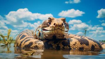 foto do uma anaconda debaixo azul céu. generativo ai