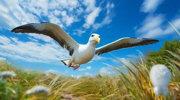 foto do uma albatroz debaixo azul céu. generativo ai