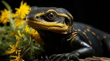 fechar-se foto do uma skink olhando dentro seus habitat. generativo ai