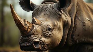 fechar-se foto do uma rinoceronte olhando qualquer direção em selva. generativo ai