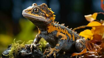 fechar-se foto do uma salamandra olhando dentro seus habitat. generativo ai