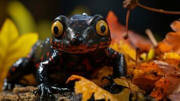 fechar-se foto do uma salamandra olhando dentro seus habitat. generativo ai