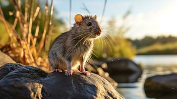 fechar-se foto do uma rato olhando dentro seus habitat. generativo ai