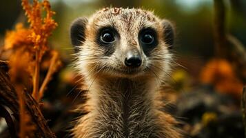 fechar-se foto do uma meerkat olhando qualquer direção em selva. generativo ai